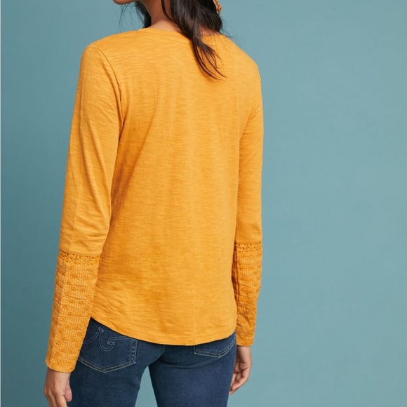 Mustard Yellow Eyelet Long Sleeve Tee - Picture 3 of 10